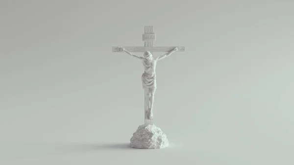 Jesús Blanco Una Cruz Estatua Mármol Crucifijo Iglesia Arte Religión — Foto de Stock