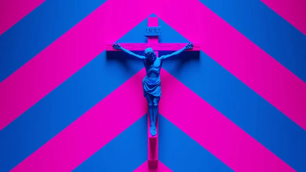 Blue Jesus Cross Statue Crucifix Church Art Religion Sculpture Catholic — 스톡 사진