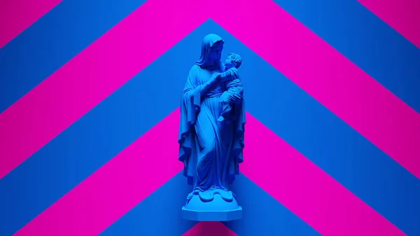 Blue Mary Mother Child Jesus Statue Art Christ Sculpture Pink — стоковое фото