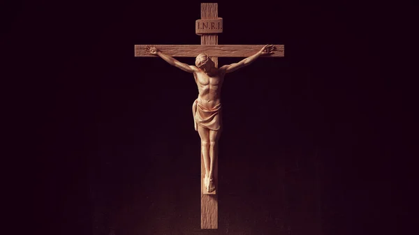 Jesus Cruz Arte Escultura Direita Ilustração Render — Fotografia de Stock