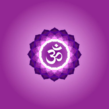Sahasrara colored symbol. Chakra purple, isolated object, banner, poster. Yoga mantra, energy concept. Vector illustration. clipart