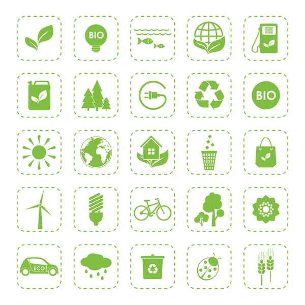 Ecologia. Conjunto de ícones ecológicos verdes vetoriais Vetores De Stock Royalty-Free