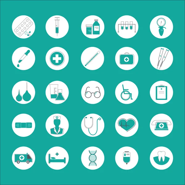 Med. Flat icons set of medicines, diagnostics, treatment, healthcare — Stock Vector