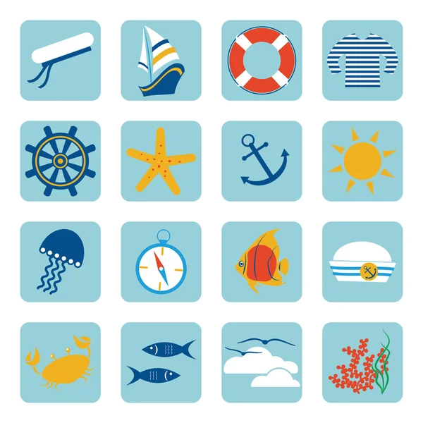 Voyage d'été en mer ensemble d'icônes plates — Image vectorielle