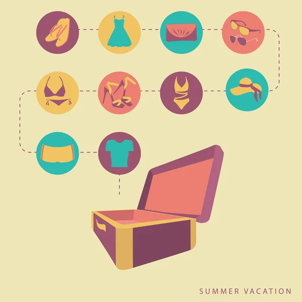 Kufr věci letní dovolená — Stockový vektor