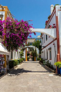 Porto de Mogan, Gran Kanarya, Kanarya Adaları, İspanya 'nın ünlü beyaz binaları.