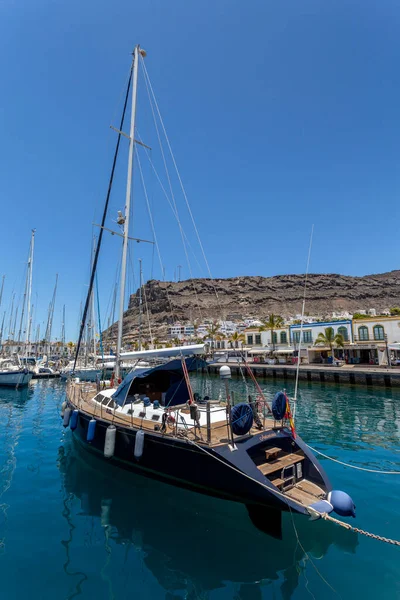 Csónakok Puerto Mogan Kikötő Mogan Gran Canaria Kanári Szigetek Spanyolország — Stock Fotó