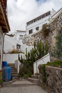 Şehrin beyaz duvarları Agaete, Gran Canaria, İspanya.