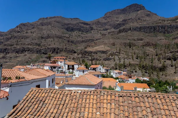 Casas Brancas Aldeia Fataga Gran Canaria Dia Ensolarado — Fotografia de Stock