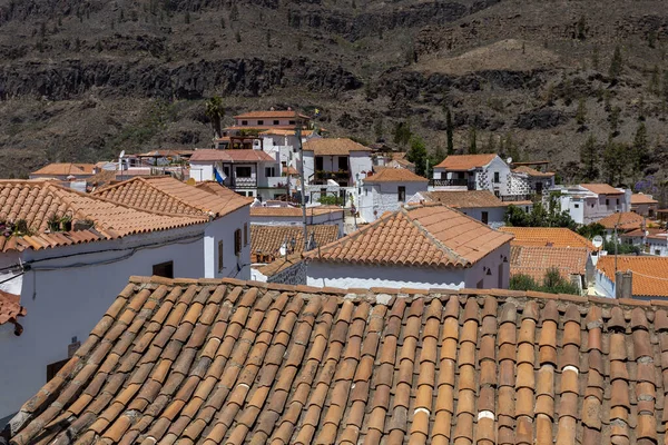 Casas Brancas Aldeia Fataga Gran Canaria Dia Ensolarado — Fotografia de Stock