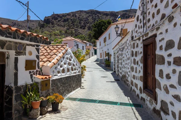 Casas Brancas Aldeia Fataga Gran Canaria Dia Ensolarado — Fotografia de Stock