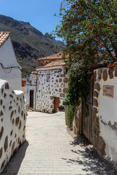 Las Casas Blancas Del Pueblo Fataga Gran Canaria Día Soleado — Foto de Stock