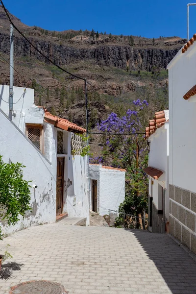 Las Casas Blancas Del Pueblo Fataga Gran Canaria Día Soleado — Foto de Stock