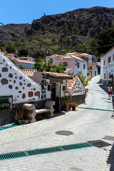 Casas Brancas Aldeia Fataga Gran Canaria Dia Ensolarado — Fotografia de Stock