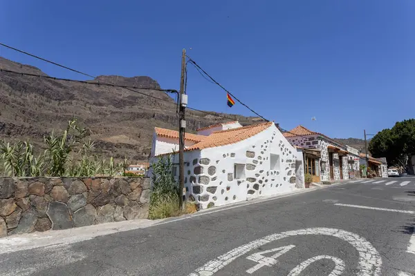 Casas Brancas Aldeia Fataga Gran Canaria Dia Ensolarado — Fotografia de Stock