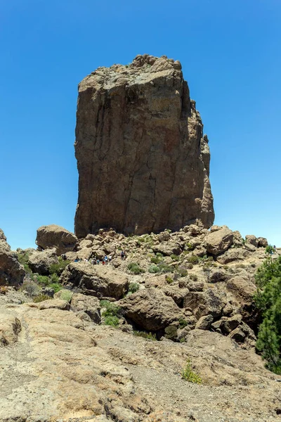 Der Roque Nublo Felsen Den Wolken Auf Gran Canaria Spanien — Stockfoto