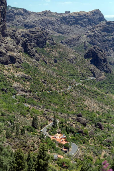 Ein Bergdorf Auf Gran Canaria Blick Von Den Felsen Des — Stockfoto