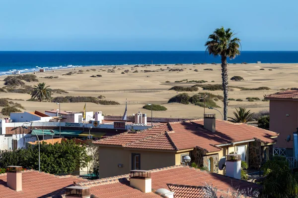 Apartamentos Férias Maspalomas Gran Canaria Com Dunas Areia Fundo — Fotografia de Stock