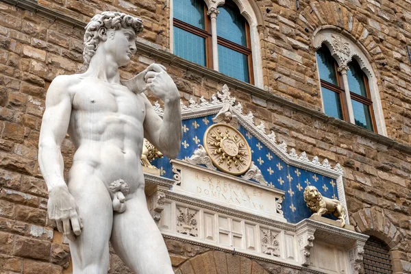 Replika Posągu Dawida Przed Palazzo Vecchio Piazza Della Signoria Florencji — Zdjęcie stockowe