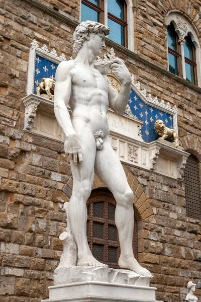 Replika Posągu Dawida Przed Palazzo Vecchio Piazza Della Signoria Florencji — Zdjęcie stockowe