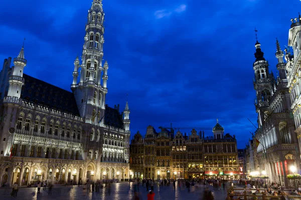 Grand Place Praça Central Bruxelas Com Câmara Municipal Uma Noite — Fotografia de Stock