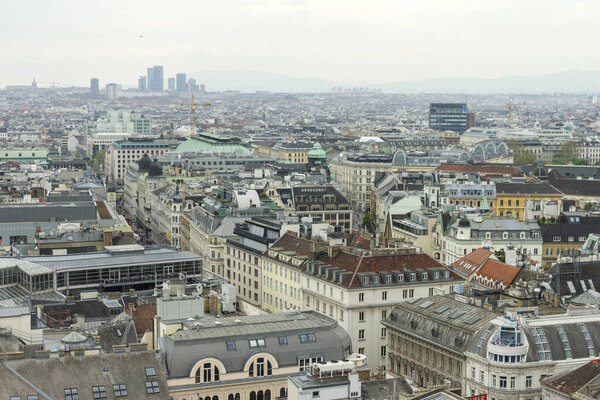 Skyline of the city Vienna from the tower of the St. Stephen's Cathedral on a summer day.