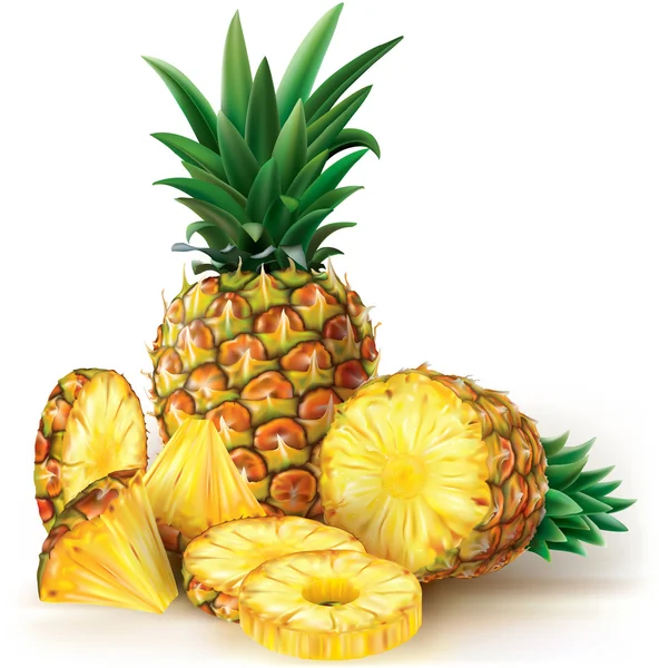 Pineapples with slices — Stock Vector