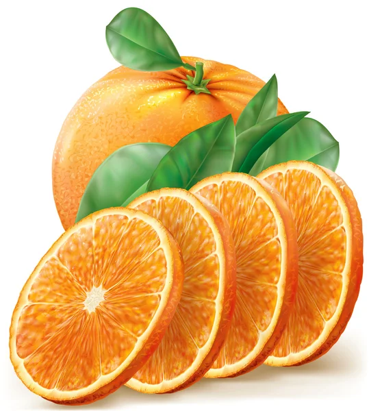オレンジ フルーツ スライスと葉 — ストックベクタ