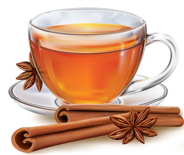 Tasse à thé avec cannelle et anis — Image vectorielle