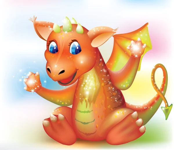 Zauberhafter Baby-Drachen-Cartoon — Stockvektor