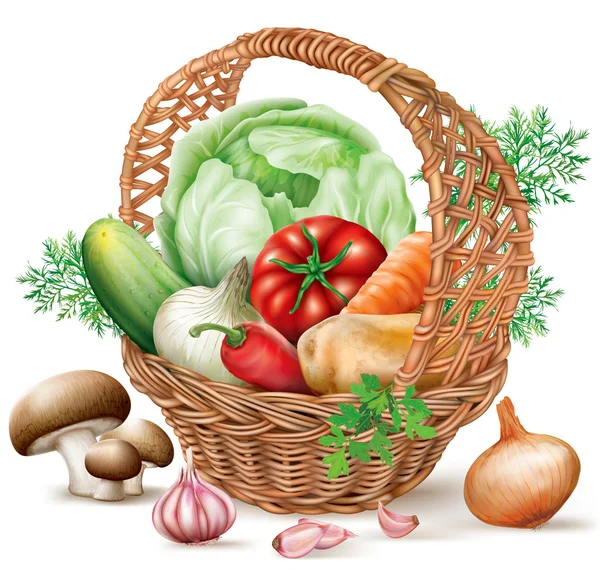 Korb mit verschiedenen Gemüsen — Stockvektor