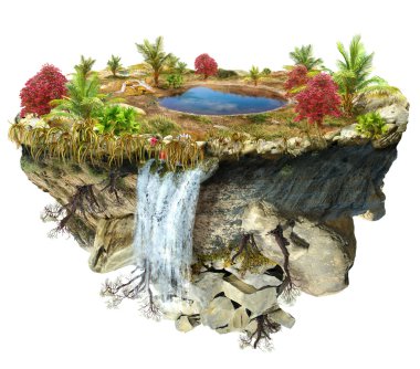 bir göl ve ağaçlar ile uçan Adası