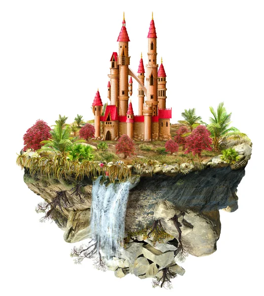 Isola volante con favoloso castello — Foto Stock