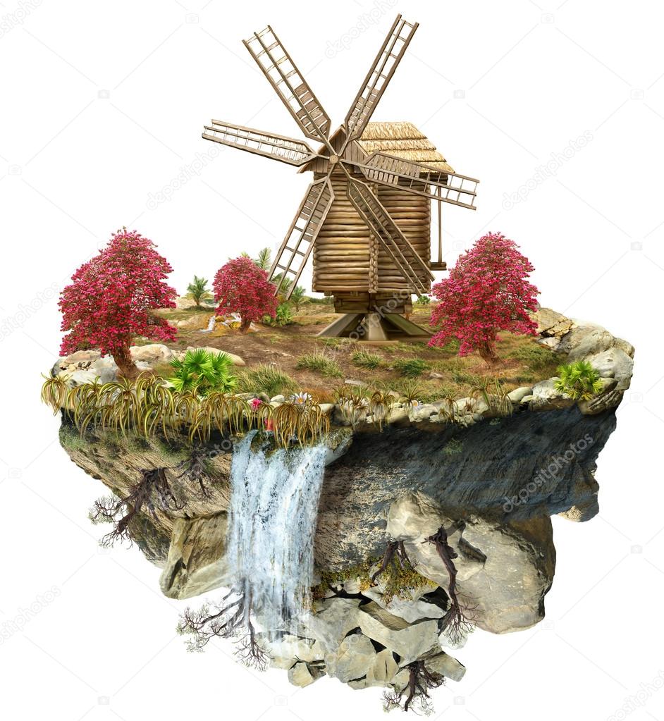 wooden windmill on the island
