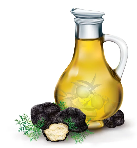 Aceite de oliva y trufa negra — Vector de stock