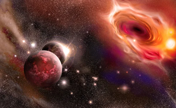 Black hole and planets — Stock Photo, Image