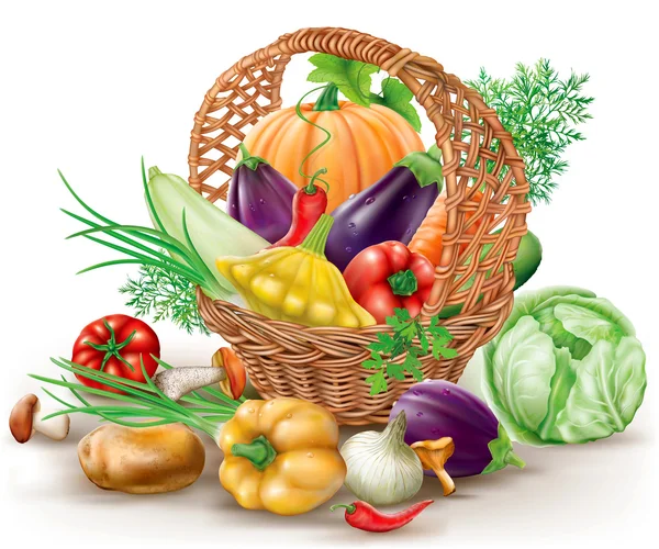 Basket with vegetables — Stock Vector