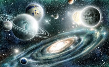 Solar system and spiral galaxy clipart