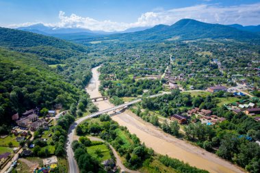 Rusya 'nın Adygea kentindeki Dakhovskaya köyünün havadan görüntüsü