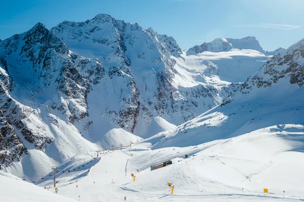 Schneebedeckte Berge Skigebiet Sölden Einem Schönen Sonnigen Wintertag Tirol Österreich Stockbild