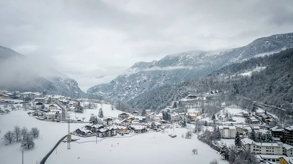 Zimní Vzdušná Panoramatická Krajina Valle Aosta Itálie Pohled Shora Antey Stock Fotografie