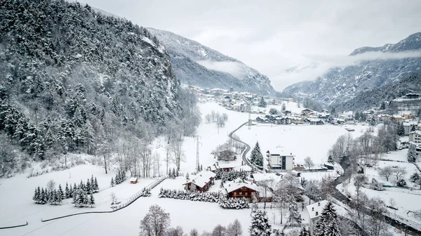 Winterliche Luftpanorama Landschaft Aostatal Italien Blick Von Oben Auf Antey Stockbild