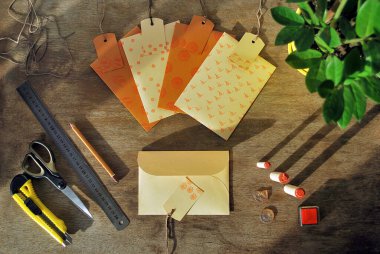Envelopes with tags on the old table