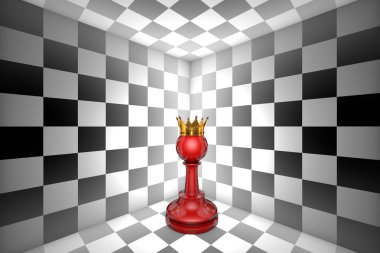 Rehin Dream. Yalnızlık (altın piyon-satranç metafor). 3D illustr