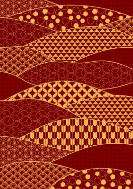 Kırmızı arkaplan ile soyut altın geleneksel doğu deseni. Çin Yeni Yılı ve Sonbahar Festivali için Doğu tarzı zarif minimal kart tasarımı