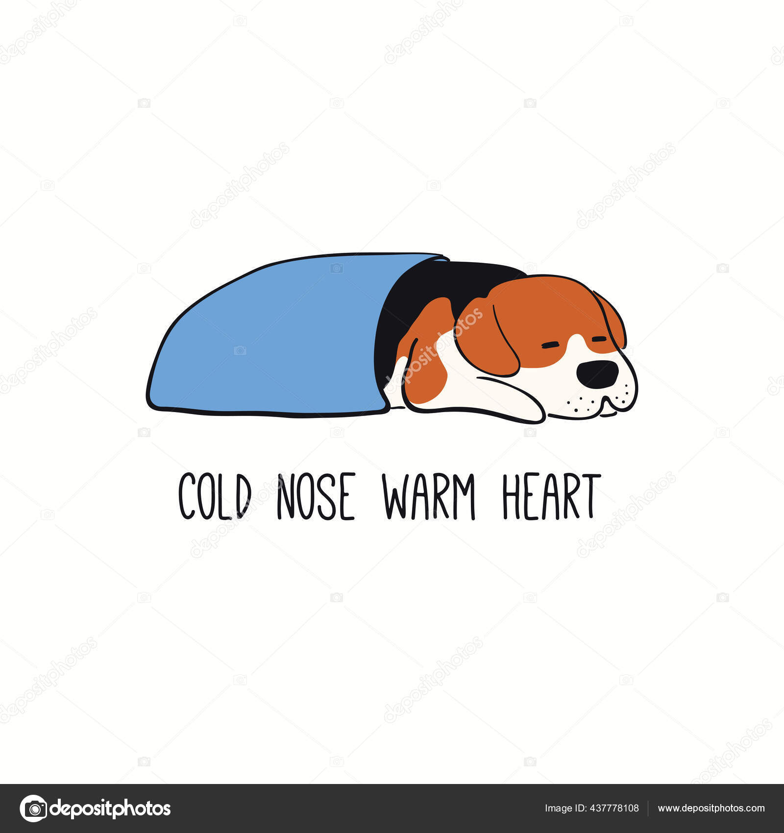 귀여운 잠자는 강아지차가운 심장을 손으로 일러스트는 배경에서 인기있는 디자인 포스터 스톡 벡터 - ©Maria_Skrigan  437778108, image size:1600x1700
