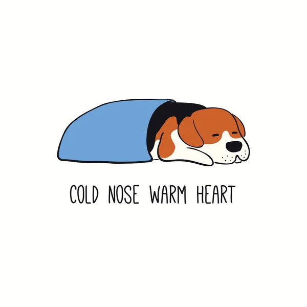 Χαριτωμένο Αστείο Σκυλί Ύπνου Κουτάβι Απόσπασμα Κρύα Μύτη Ζεστή Καρδιά — Διανυσματικό Αρχείο