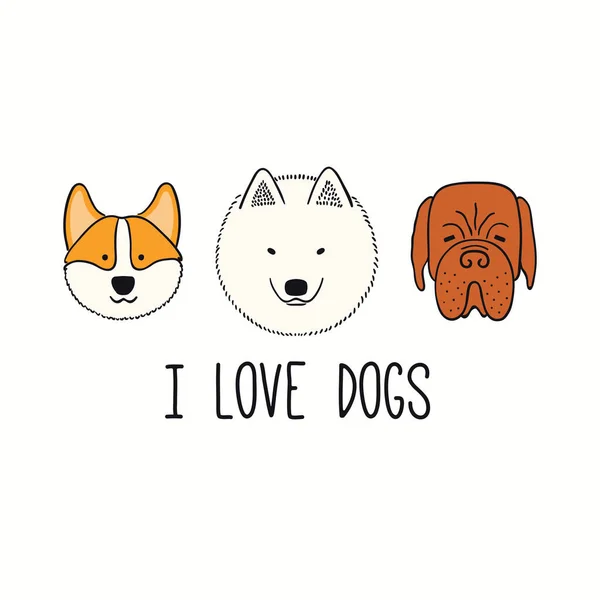 Corgi Lucu Mastiff Samoyed Wajah Anak Anjing Kutipan Love Dogs - Stok Vektor