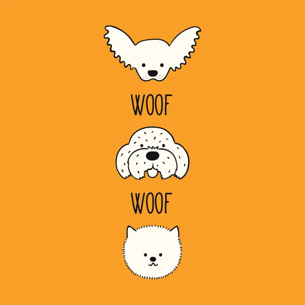Sød Sjov Hund Hvalp Ansigter Chihuahua Maltesisk Pommersk Citat Woof – Stock-vektor
