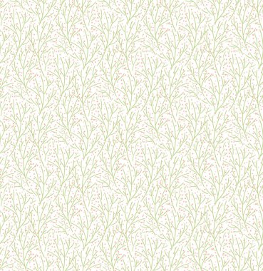 Yabani otlar ve böğürtlenler çiçeksiz desen, doku, beyaz arka plan. El çizimi vektör çizimi. Romantik botanik tarzı tasarım. Tekstil kavramı 